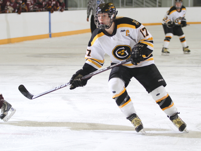 Between her on-ice prowess, her off-ice benevolence and her academic prowess, Gustavus senior Lindsey Hjelm's the definition of success.  (credit: Dan Coquyt, Gustavus Sports Information)