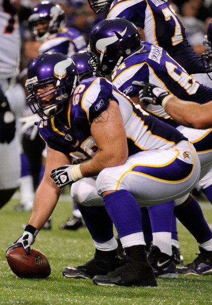 MINNEAPOLIS, MN - DECEMBER 4: John Sullivan #65 of the Minnesota Vikings prepares to snap the ball during the game against the Denver Broncos on December 4, 2011 at Mall of America Field at the Hubert H. Humphrey Metrodome in Minneapolis, Minnesota. (Photo by Hannah Foslien/Getty Images)