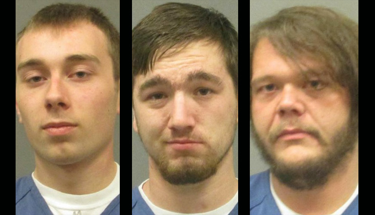 (from left to right: Cody Pokela, Joshua Lanerd, Daniel Soderberg)  (credit: Pine County Sheriff's Office)