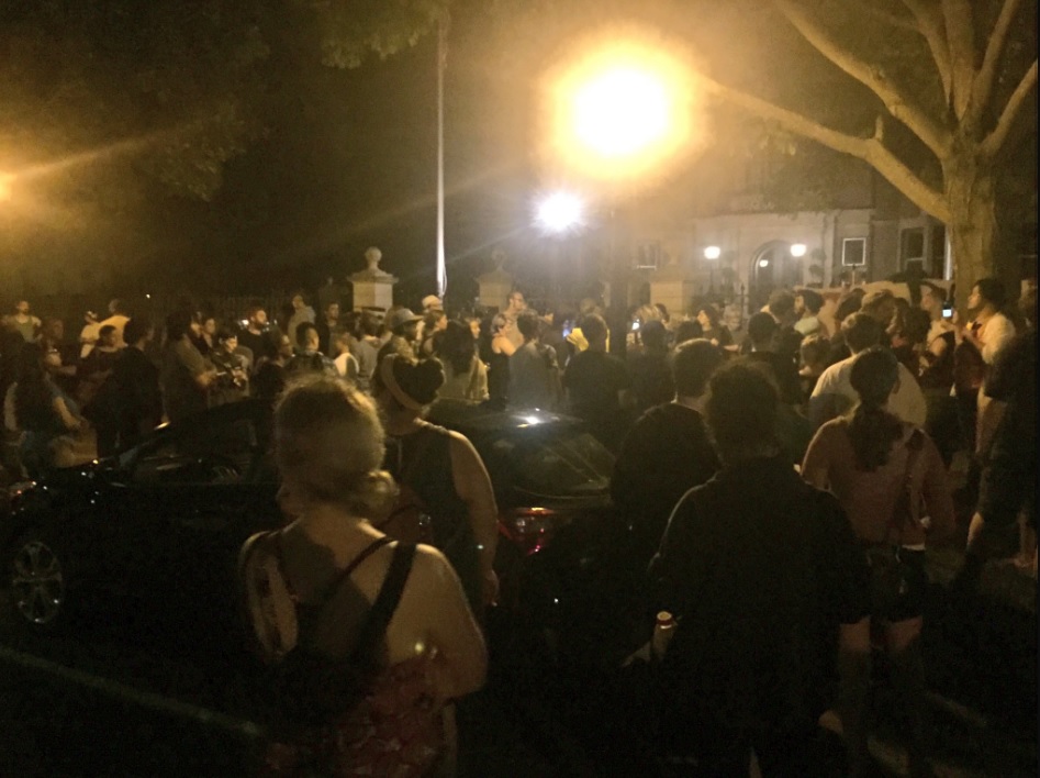 Protesters gather at the Governor's Mansion (credit: CBS) 