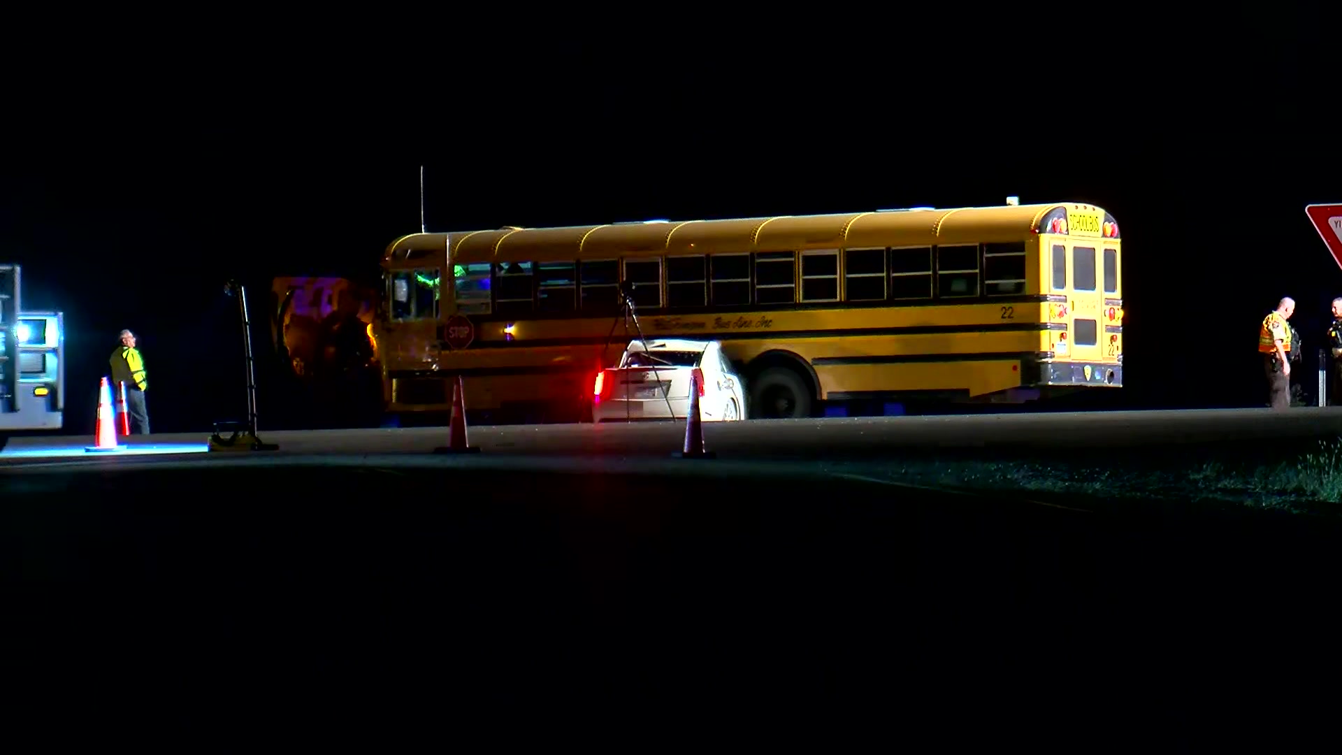 School bus t-boned by vehicle, injuring 2